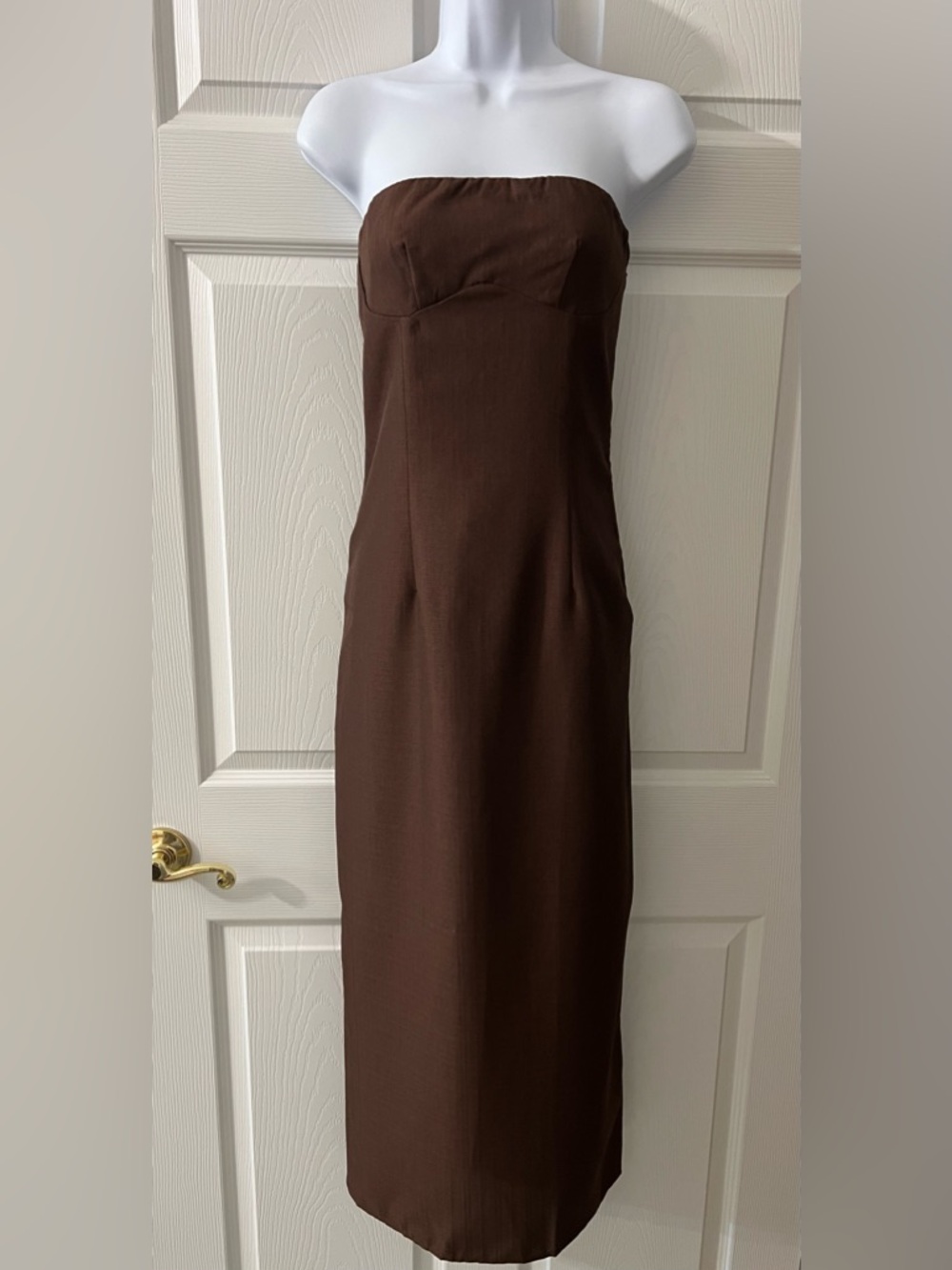 Brown Strapless Midi Dress NWT
